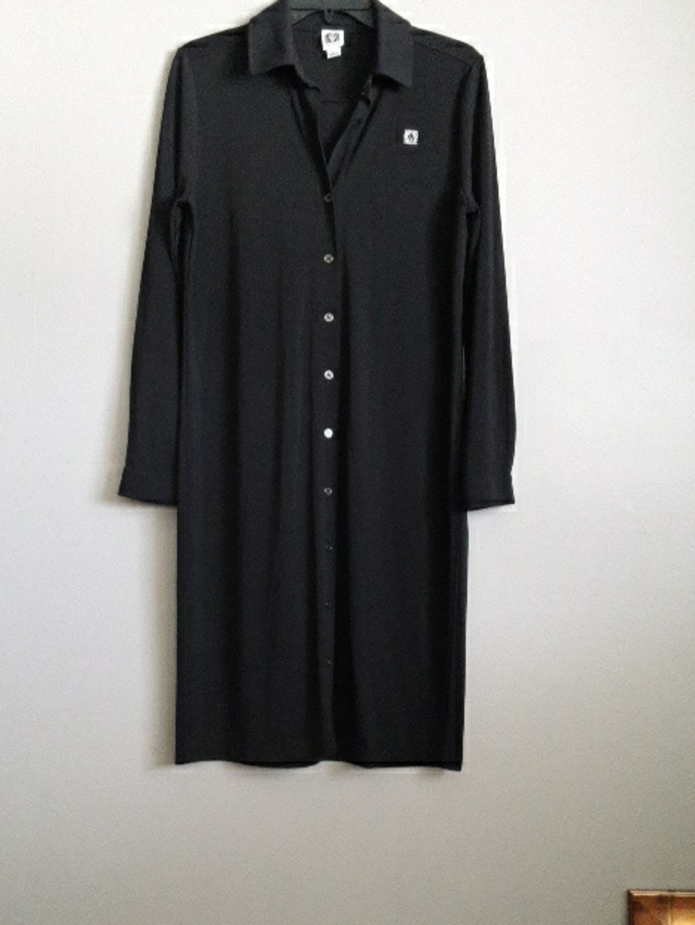 Anne Klein Long Black Button-Front Shirt Dress
